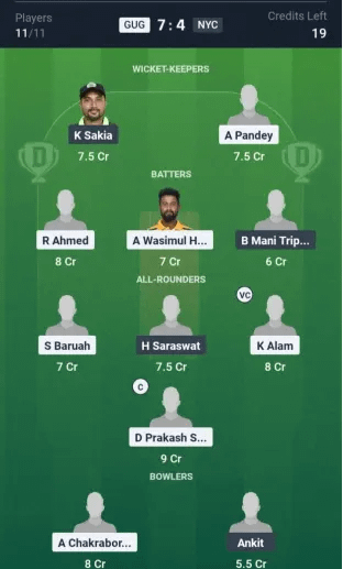 GUG vs NYC Dream11 Prediction: Today’s Match 28 – Fantasy Cricket Tips, Captain Choices, Playing XI & Injury Updates – GUWAHATI SPRING LEAGUE 2025