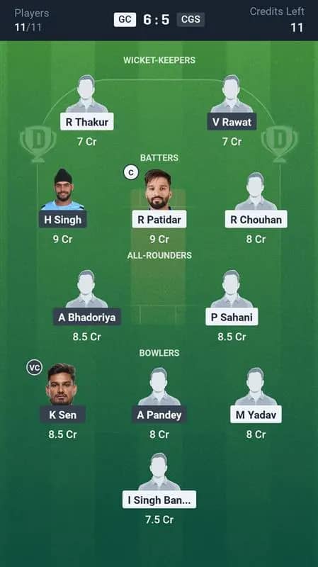 GC vs CGS Dream11 Prediction: Today’s Match 1 – Fantasy Cricket Tips, Captain Choices, Playing XI & Injury Updates – Madhya Pradesh League 2025