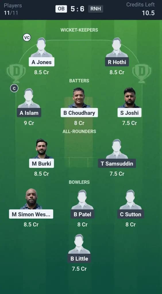 OB vs RNH Dream11 Prediction: Today’s Quarter Final 2 – Fantasy Cricket Tips, Captain Choices, Playing XI & Injury Updates – ECS England Hornchurch 2025