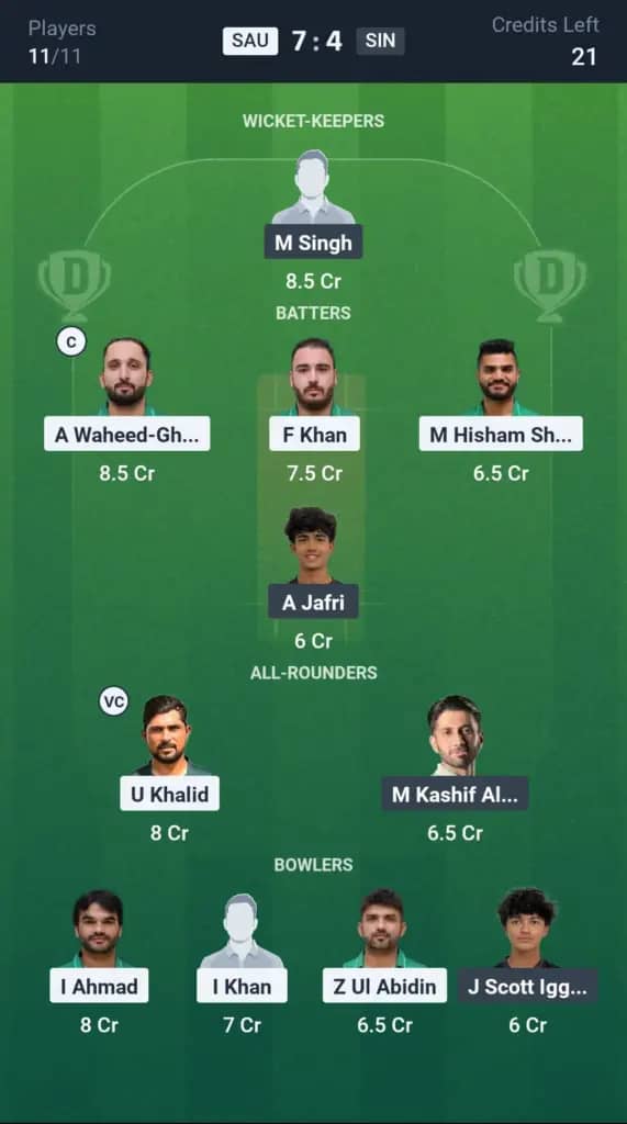 SAU vs SIN Dream11 Prediction: Today’s Match 10 – Fantasy Cricket Tips, Captain Choices, Playing XI & Injury Updates – Malaysia Quadrangular T20I Series 2025
