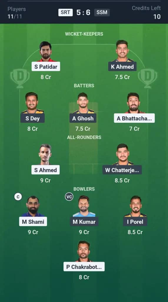 SRT vs SSM Dream11 Prediction: Today’s Match 4 – Fantasy Cricket Tips, Captain Choices, Playing XI & Injury Updates – Bengal Pro T20 league 2025