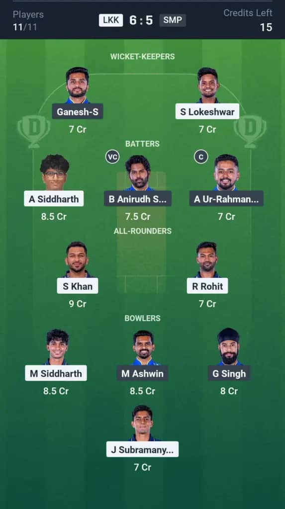 LKK vs SMP Dream11 Prediction: Today’s Match 8 – Fantasy Cricket Tips, Captain Choices, Playing XI & Injury Updates – TNPL 2025