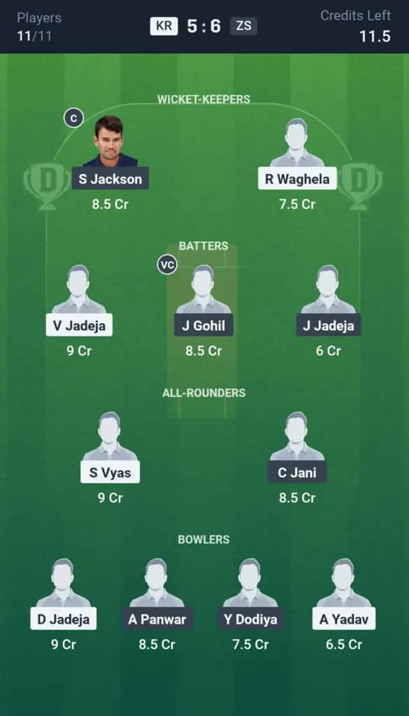 KR vs ZS Dream11 Prediction: Today’s Match 2 – Fantasy Cricket Tips, Captain Choices, Playing XI & Injury Updates – Saurashtra Pro T20 League 2025