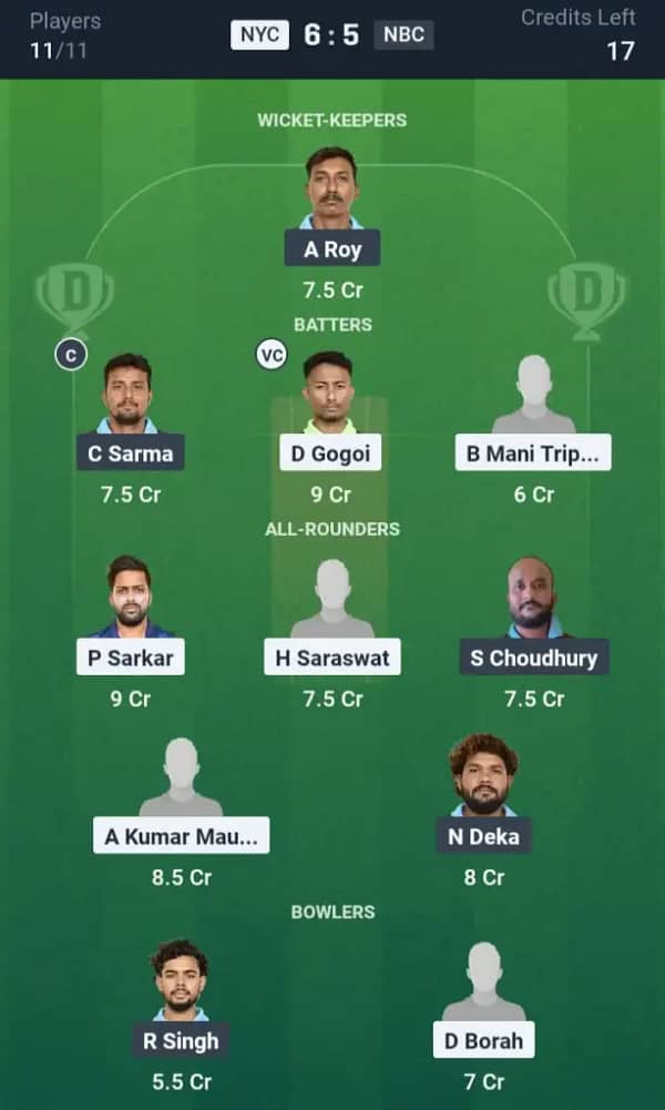 NYC vs NBC Dream11 Prediction: Today’s Match 16: Fantasy Cricket Tips, Captain Choices, Playing XI & Injury Updates – GUWAHATI SPRING LEAGUE 2025