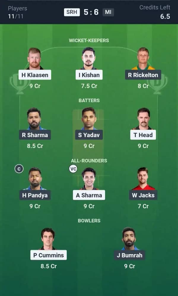 SRH vs MI Dream11 Prediction: Today’s Match 41 IPL 2025 – Fantasy Cricket Tips, Captain Choices, Playing XI & Injury Updates
